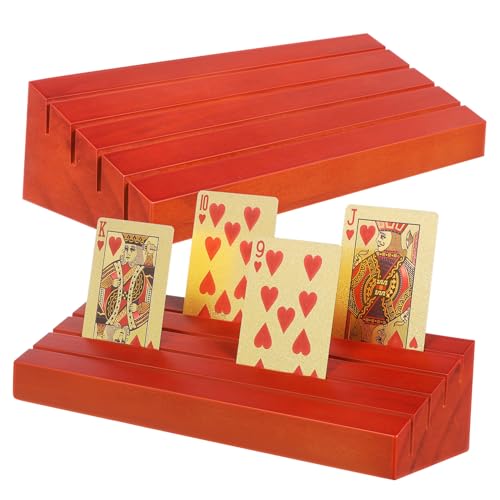 BESTonZON 2 Stück Spielkartensockel aus Holz Anzeigekarten Zeigen einstellbar mehrere spielkartenhalter Spielkarten Halterung Spielkartenfach Kartenhalter für Spielkarten Kiefernholz Brown von BESTonZON