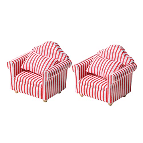 BESTonZON 2 Stück Teiliges Mini Sofa Set für Puppenhaus Rote und Weiße Streifen Zubehör für Kleinkinder und Miniaturmöbel Fördert Kreativität und Fantasie BESTonZON 2 Stück Teiliges Mini Sofa Set für Puppenhaus Rote und Weiße Streifen Zubehör für Kleinkinder und Miniaturmöbel Fördert Kreativität und Fantasie von BESTonZON