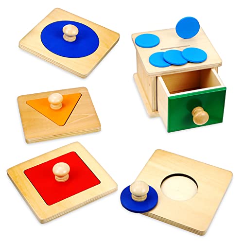 BESTonZON Spielzeug Baby Puzzle Kinder 2 Teiliges Montessori Spielzeugset Aus Geometrische Formen Und Ünzbox Für Kleinkinder Lernspielzeug Für Babys Mit Pädagogischen Puzzles Und Bausteinen von BESTonZON