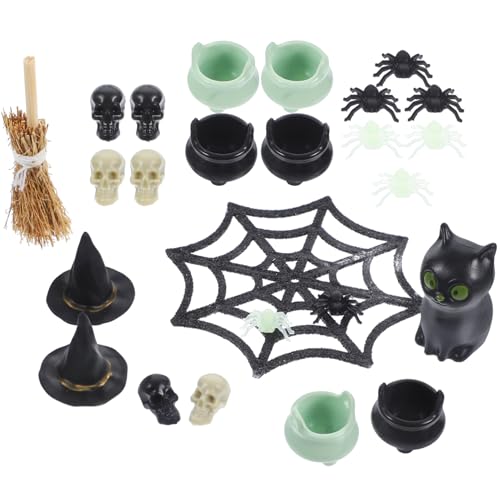 BESTonZON 25 Stück/Set Mini-Halloween-Figuren Gefälschte Spinne Halloween-Hexenhut Besen Halloween-Puppenhaus-Miniaturen DIY von BESTonZON