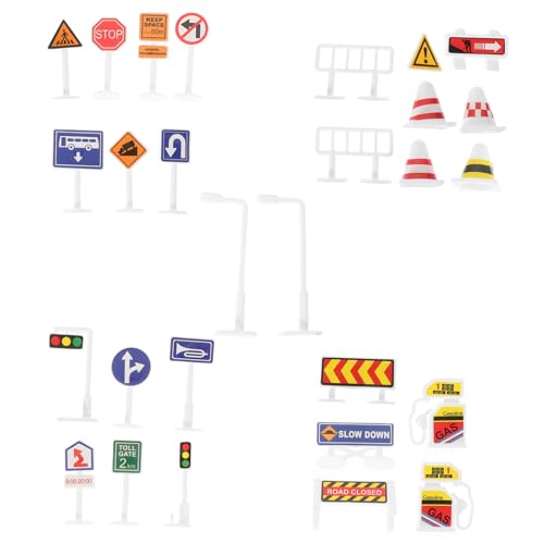 BESTonZON 28 Teiliges Set Früherziehungsspielzeug Verkehrsschilder Aus Kunststoff Verkehrsschildermodelle Ampelmodelle von BESTonZON