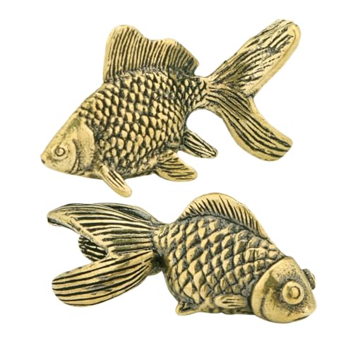 BESTonZON 2St Antike Messing Feng Shui Deko manuelles Tierspielzeug tierische Rasseln lustige Briefpapier chinesische Glücksverzierung Feng-Shui-Fischstatue Kupfer Golden von BESTonZON