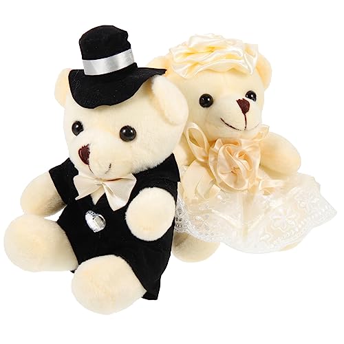 BESTonZON 2St Hochzeitsbärenpuppe Ornamente tragen personalisierter Bär Hochzeitsgeschenk Plüschbär Brautpaar Plüschbär Spielzeug Hochzeitsdekorationen Spitze Bärenpuppe PP Baumwolle Weiß von BESTonZON