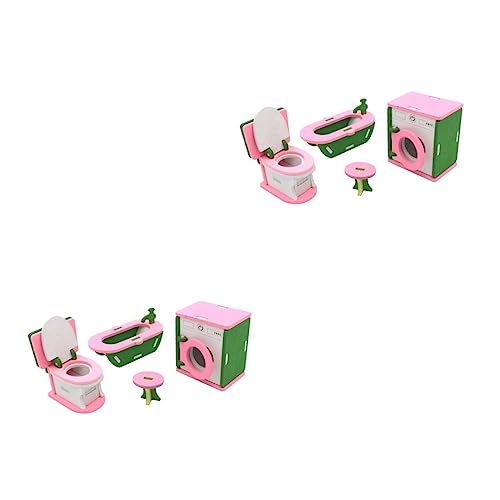 BESTonZON 2St Kinderspielzeug Kinder badezusatz rosaenne qridor Miniature Dollhouse Furniture Bathroom Set for Spielzeuge Möbelspielzeug Hölzern von BESTonZON