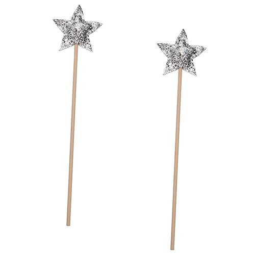 BESTonZON 2St Zauberstab Feenstäbe stecken Kinder Fee Prinzessinnen-Sternenstab für Mädchen Fairy Wand Party zubehör Kinder Glitzer-Fee-Sticks Performance-Requisiten hölzern Silver von BESTonZON