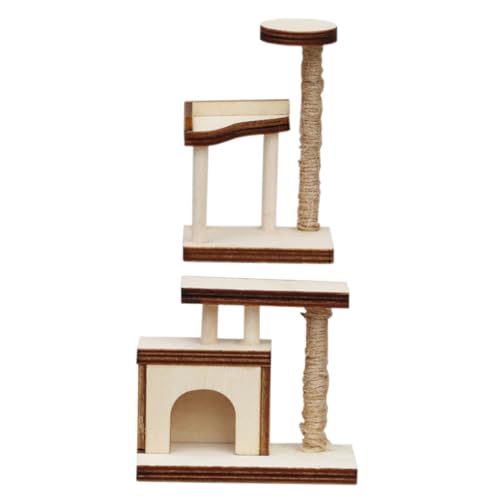 BESTonZON 2St katzenbaum katzenmöbel Katzenklettergerüst cat Furniture cat Tree Puppenhaus Kratzbaum Heimwerken Häuser Figur Miniatur-Kratzbäume Puppenhaus Katzenpfosten hölzern Khaki von BESTonZON