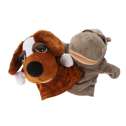 BESTonZON 2er Set üsch Tier Handpuppen Für Interaktive Geschichtenerzählungen Stoff Tier Handspielzeug Hippo Und Hund Handpuppen Für Aufführungen Und Zum von BESTonZON