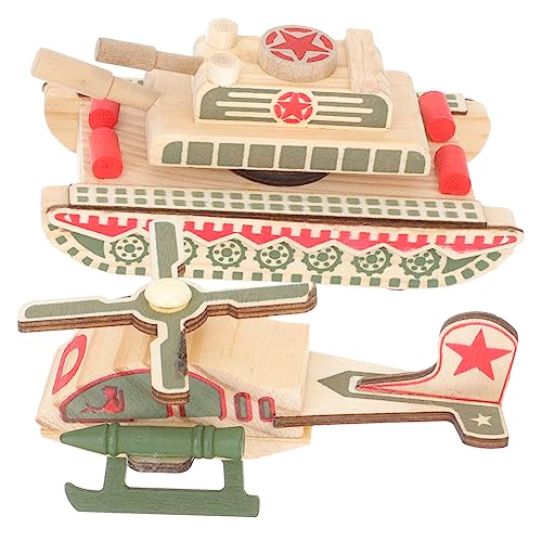 BESTonZON 2pcs Hölzerne Militärhubschrauber -Spielzeug Mini Flugzeugtank Playthings Kinder Party Bevorzugt Mini -panzermodelle von BESTonZON