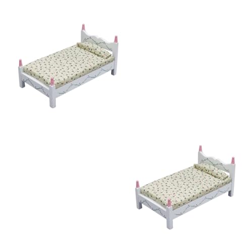 BESTonZON 2St gemaltes Einzelbett mit Blumen Kinder bastelset basteln für Kinder kleines Hausbett selber Machen winzige Hausmöbel Modelle Spielzeuge Mini-Hausbett Miniaturmöbel klassisch von BESTonZON