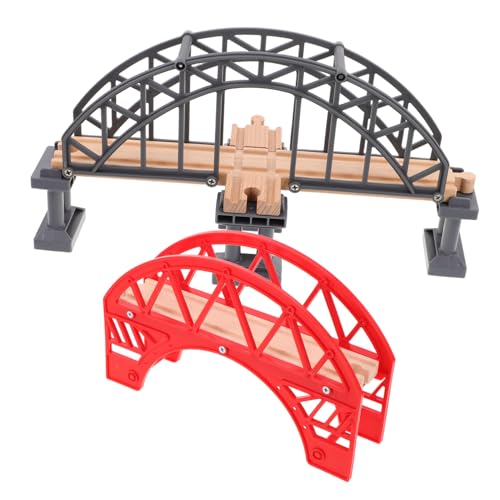 BESTonZON 2st Gleiszubehör Pädagogische Eisenbahnbrücke Kindereisenbahnbrücke Zug Eisenbahn Zubehör Zug Zubehör Kleines Brückenmodell Modell Einer Bahngleisbrücke Modellbahn Zubehör Rot Holz von BESTonZON