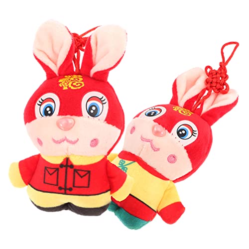 BESTonZON 2st Hasenpuppe Ausgestopfter Hase Glücksstofftier Hase Feng-Shui-Kaninchen-Statue Minipuppe Kaninchen Stofftier Chinesische Neujahrskaninchenpuppe Entzückendes Häschendekor Plüsch von BESTonZON