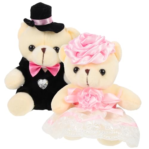 BESTonZON 2st Hochzeitsbärenpuppe Kleines Plüschtier Riesige Plüschtiere Dachs Kanye Bär Plüsch Spielzeugkleidung Bärenkleidung Ausgestopftes Bärenspielzeug Hase Tragen Pp Baumwolle Rosa von BESTonZON