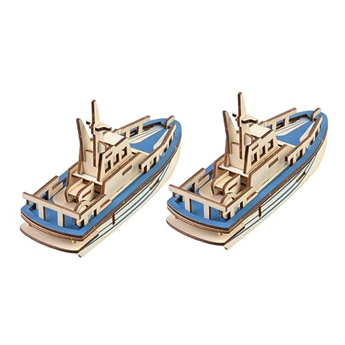 BESTonZON 2st Rettungsboot-Puzzle Spielzeug Zusammenbauen DIY-Puzzle-Schiff 3D-Puzzle Schiff Boot Handwerk Nautisches Segeln Lernspielzeug Flugzeugspielzeug Für Kinder Bambus Blue von BESTonZON