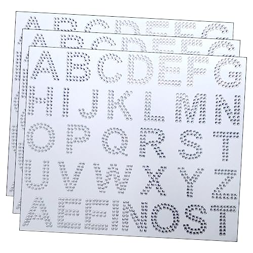 BESTonZON 3 Blätter Strass-Aufkleber Schmucksteine gems Glitzerdekoration Aufkleber Edelsteine klarer Alphabet-Aufkleber Edelsteinrandaufkleber Aufkleber mit Strassbuchstaben Acryl Weiß von BESTonZON