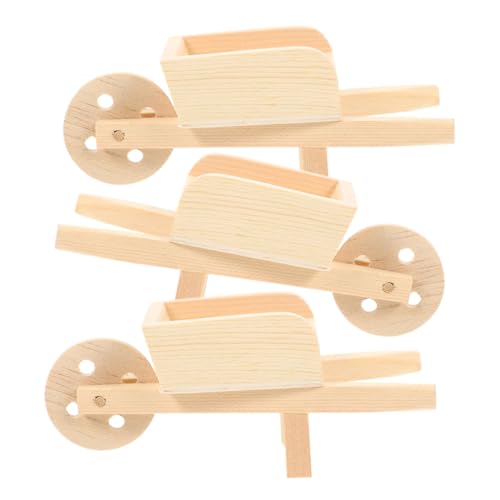 BESTonZON 3 STK Mini-Kinderwagen Holzschubkarren Miniatur-schubkarre Aus Minikarrenkarren Kleiner Schubkarrenwagen Puppenhaus-miniaturkarren Mini-schubkarre Spielzeug Hölzern Ornamente von BESTonZON