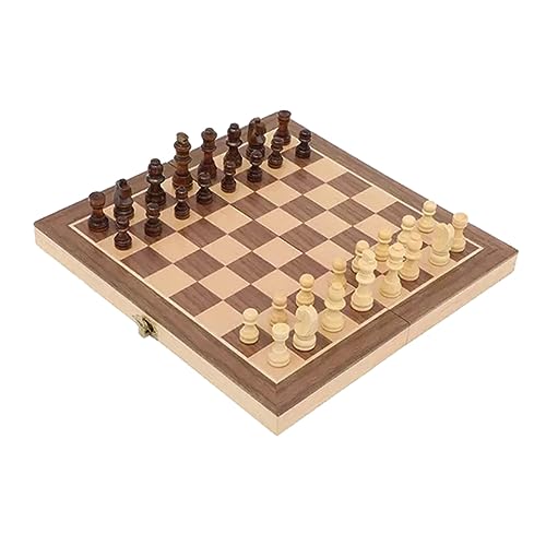 BESTonZON 3 Sätze DREI in Einem Schach Schachbrett Kinder Dame Schachspielbrett Bretter Spiele Mini Schach Faltschachspiel Prüfer Schachtisch Schach Aus Holz Backgammon Lernspielzeug Hölzern von BESTonZON