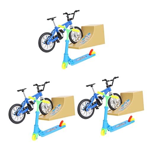 BESTonZON 3 Sätze Fingerrad Fingerbike Mit Rampe Minibike Skatepark-kit Lernspielzeug Fingerfahrräder Finger Fahrradrampe Kinderroller Sport Aluminiumlegierung Skateboard von BESTonZON