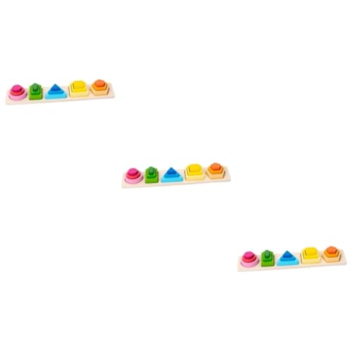 BESTonZON 3 Sätze Geometrie-Puzzle Spielzeug Jigköpfe Puzzlematte Bausteine Bauklötze Puzzlekarte Spielsachen Kinder Blöcke Formpuzzle Für Frühes Lernen Formpuzzle Für Kinder Colorful Holz von BESTonZON