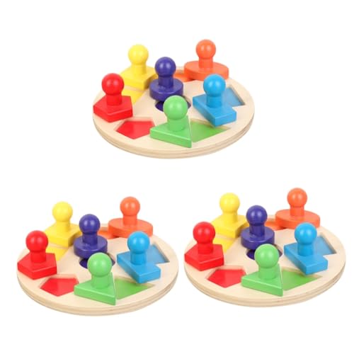 BESTonZON 3 Sätze Geometrisches Holzspielzeug Holzbausteine Montessori Stapelspielzeug -rätsel -Puzzle Stapeln Formen Puzzle Lernspielzeug Guter Motor Kind Hölzern Runde Platte von BESTonZON