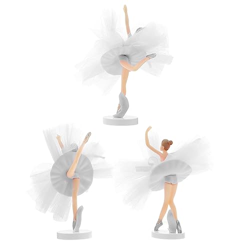 BESTonZON 3 Sätze Kuchendekoration Kuchenverzierung Ballett-mädchen-kuchen-deckel Ballett-sammelfigur Kreative Dessertverzierung Figuren Ornamente Ballerina-cupcake-topper Weiß Pvc von BESTonZON