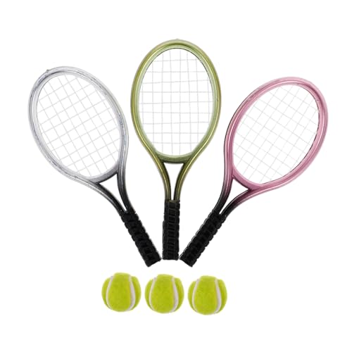 BESTonZON 3 Sätze Mini-Sachen Tennis Schläger Essiggurke Bleiband Mini- -Werkzeug- Pongbälle Korb Filet Badminton Netz Li Tragbar Griptape Dekoratives Werkzeugdekor Dämpfer Plastik von BESTonZON