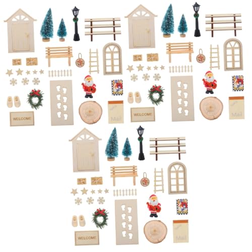 BESTonZON 3 Sätze Puppenhaus-Dekorationsmodell Weihnachtsdeko Puppenhaus Dekoration Mini-Dekore für Tischplatten winzige Tür Weihnachts-Accessoire dekoratives Miniaturmodell hölzern von BESTonZON