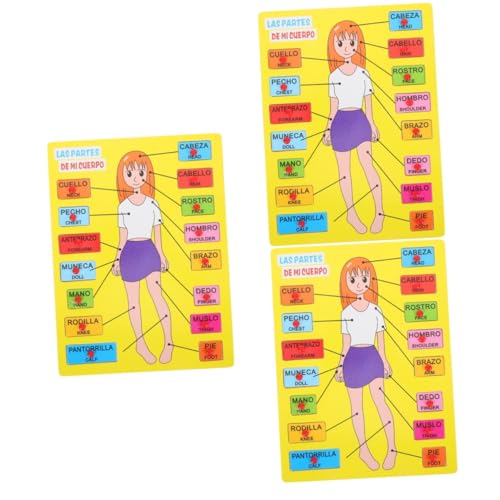 BESTonZON 3 Sätze Spanisches Rätsel Körperteile Puzzle Puzzle-Spielzeug für den menschlichen Körper Spielezeug Lernspielzeug Puzzlematte Menschlicher Körper Puzzle für Kinder Kinderspielzeug von BESTonZON