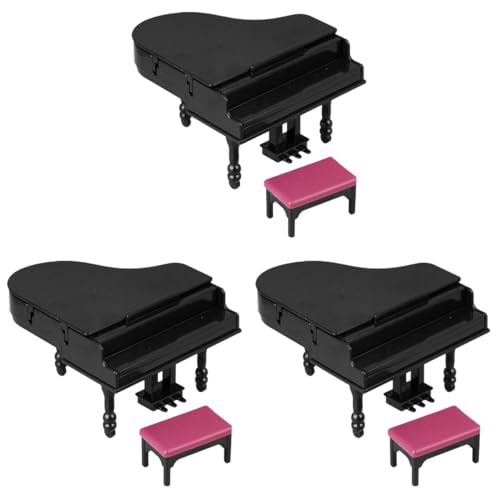 BESTonZON 3 Set Miniatur Dollhouse Grand Piano Mini -Klavierhockerspielzeug Mini -Klaviermodellmodell Miniaturpuppenhaus Dekoration Zubehör Miniatur Klavierhocker Musik Score Doll House von BESTonZON