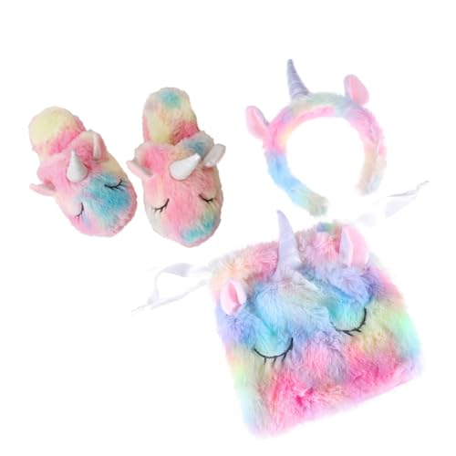 BESTonZON 3 Stück 1 Satz Einhorn Pantumblas De Mujer Bunte Tasche Mit Kordelzug Flauschige Hausschuhe Neuartiges Stirnband Zubehör Für Kostüme Schöne Hausschuhe Plüsch von BESTonZON