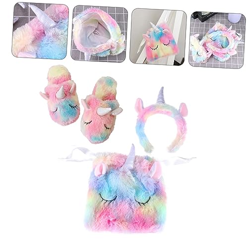 BESTonZON 3 Stück 1 Satz Einhorn Plüschbeutel Mit Kordelzug Zubehör Für Kostüme Plüsch Hausschuhe Neuartiges Stirnband Flauschige Hausschuhe Bunte Tasche Mit Kordelzug Pantumblas De Mujer von BESTonZON