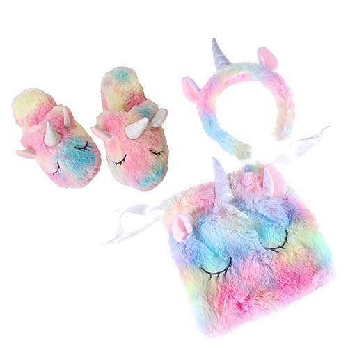 BESTonZON 3 Stück 1 Satz Einhorn seidenband Ripsband passenge Tiermotiv schlüpfschuhe bandfeile neuartiges Stirnband Plüsch pantumblas de Mujer Bunte Tasche mit Kordelzug Hausschuhe von BESTonZON