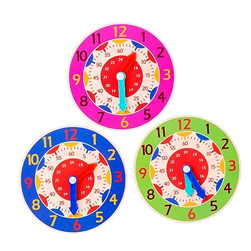 BESTonZON 3 Stück Uhr Spielzeug Kind Puzzle Jungen Spielzeug Uhren Kinderspielzeug Mädchen Spielzeug Mädchen Spielzeug Kinderspielzeug Früherziehung Spielzeug Cartoon Uhr Lernspielzeug Holz von BESTonZON