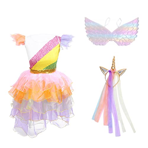 BESTonZON 3 Teiliges Einhorn Prinzessinnenkleid Performance Kostüm Maskerade Partykleid Kinderkostüm Puffrock Performance Kleid Mädchenkleid Mädchen Tutu Ballkleid Für Kinder von BESTonZON