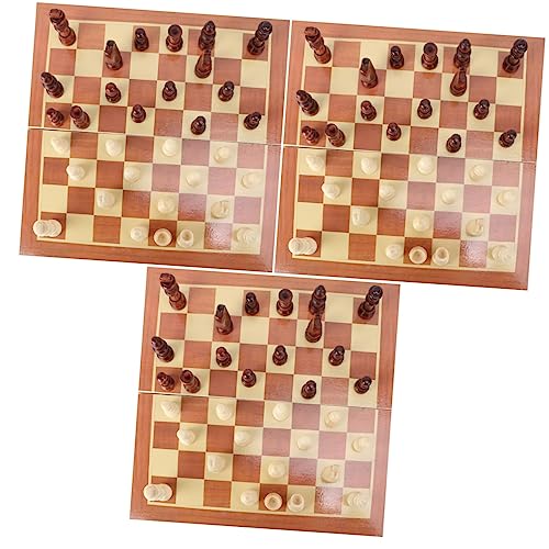 BESTonZON 3-teiliges Set Faltschach Rustikales Schachbrett Magnetisches Schachbrett Reise Schachbrett Tragbares Schach Dame Brettspiel Faltbares Schachbrettspiel Adukt-Spielzeug Bambus von BESTonZON