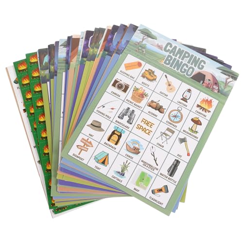 BESTonZON 33-Teiliges Set Camping-Spieltisch Spiele Familien Spiele gemeinschaftsspiel Bingospiel Tischspiel Camping-Party-Dekorationen Camping-Partyartikel Coole Campingspiele Papier von BESTonZON