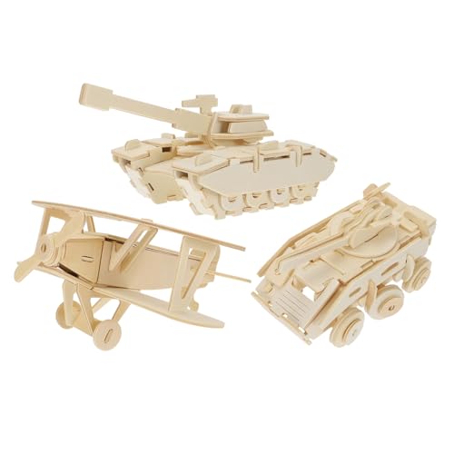 BESTonZON 3St Holzpuzzle Intelligenzspielzeug Kinderautos Spielzeug Kinder Puzzle rätselbuch Kinder Decor Puzzlematte puzzlekleber 3D-Puzzle zusammenbauen Puzzle-Modell aus Holz Panzer Suite von BESTonZON