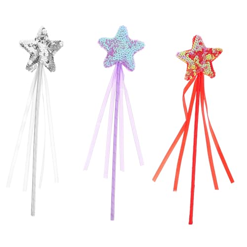 BESTonZON 3St Zauberstab matschige Spielzeuge Partygeschenke für Regenbogen-Tutu für Mädchen Tutu für Babymädchen Fairy Wand Kinderkleider Zauberstäbe glänzender Sternenstab Plastik von BESTonZON