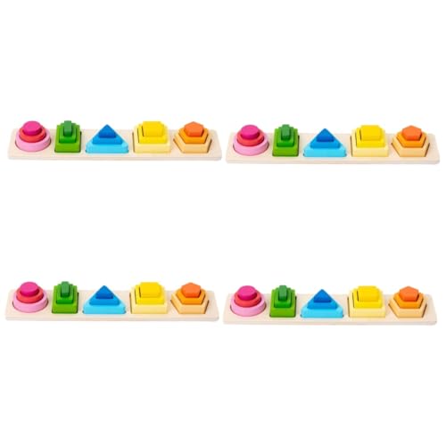 BESTonZON 4 Sätze Geometrie-Puzzle Magnetspielzeug Puzzlekarte Spielzeuge Kinder Spielzeug Bausteine Bauklötze Jigköpfe Spielsachen Puzzlematte Magnet Spielzeug Kinderspielzeug Holz Colorful von BESTonZON