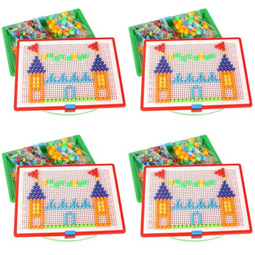 BESTonZON 4 Sätze Kreatives Puzzlespielzeug Für Kinder 296-Teiliges Puzzle-Spielzeugset Mit Pilznägeln Kreatives Steckbrett Für Kinder Pädagogisches Kunst- Und Bastelspiel DIY-Bausteine von BESTonZON