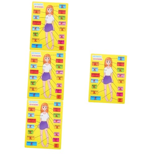 BESTonZON 4 Sätze Spanisches Rätsel Spielezeug Lernspielzeug spaß Spielen Bildung Mein Körperrätsel für Kleinkinder passendes Spielzeug Puzzlematte Puzzle-Spielzeug Körperteile Puzzle Holz von BESTonZON