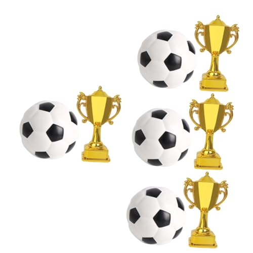 BESTonZON 4 Sätze Trophäen-fußballmodell Mini-fußball Goldene Pokale Tortenaufsätze Für Sport Fußball-kuchenaufsatz Fußball-kuchendekoration Kleines Fußballmodell Plastik Wiederverwendbar von BESTonZON