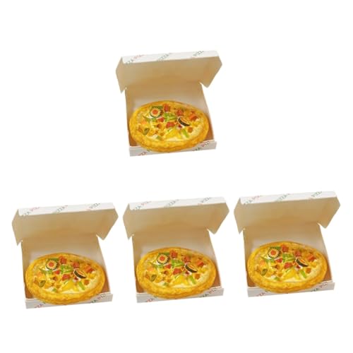 BESTonZON 4 Sets Mini Pizza Mit Box Miniaturen Puppenhaus Realistische Mini Pizza Foto Requisite Puppenhaus Pizza Requisite Mini Pizza Requisite Künstliche Pizza Mini DIY Dekor von BESTonZON