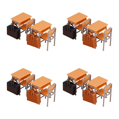 BESTonZON 4 Sets Puppenhausmöbel-Set Miniatur-Esstisch Und Stühle Klassenzimmer-Schreibtisch Und -Stuhl Schultaschenmodelle Ideal Für Puppenhaus-Zubehör Und Dekorationen BESTonZON 4 Sets Puppenhausmöbel-Set Miniatur-Esstisch Und Stühle Klassenzimmer-Schreibtisch Und -Stuhl Schultaschenmodelle Ideal Für Puppenhaus-Zubehör Und Dekorationen von BESTonZON
