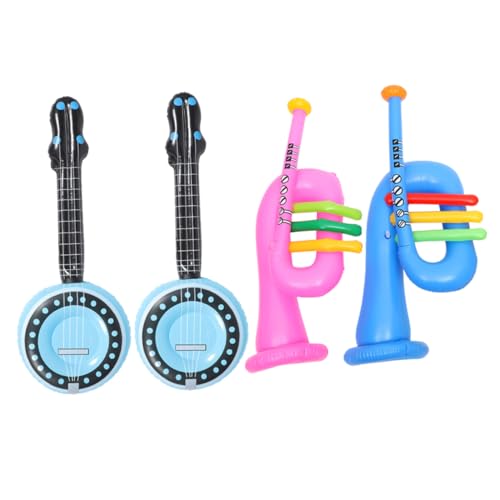 BESTonZON 4-teiliges Aufblasbares Musikinstrumenten-spielzeugset für Jungen und Mädchen PVC-Banjo Trompete Horn-Requisiten für Partydekorationen von BESTonZON