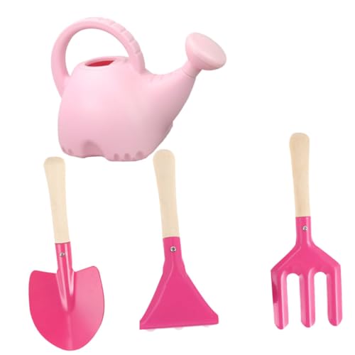 BESTonZON 4 Stück Gießkanne für Kinder giesskanne Kinder kindergiesßkanne gartenvliese Holzgriff Blumenset für Kinder Kindergarten Gießkanne bepflanzen Gartenpflanzwerkzeug Hölzern Rosa von BESTonZON