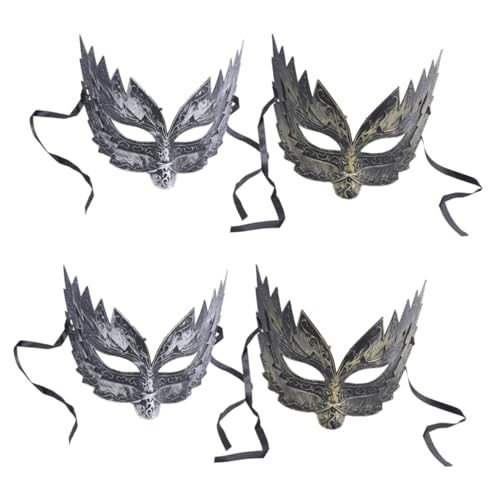 BESTonZON 4 Stück Halloween-Cosplay-Maske halloween masken halloweenmaske Theme party mask Silver mask Halloween-Hälfte Halbgesichtsmaske Wolf Teufel Maskerade Maske Halloween-Maske von BESTonZON