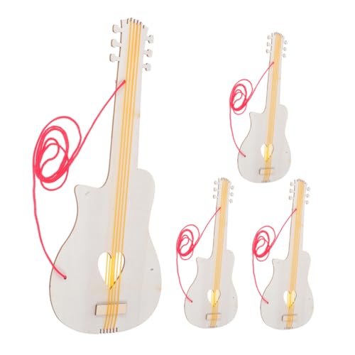 BESTonZON 4 Stück Handgefertigte Holzgitarren Für Kinder Anfängergitarren Gitarrenmalerei Für Kinder Musikalische Ausbildung Spielzeug Jazzgitarre von BESTonZON