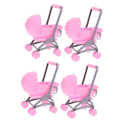 BESTonZON 4 Stück Kinderspielzeug Kinderwagen Babypuppenwagen Spielzeug Babypuppe Kinderbett Babytrage Kinderwagen Puppenhaus Miniatur Puppenwagen Mini Puppenwagen Requisite Kinderwagen von BESTonZON