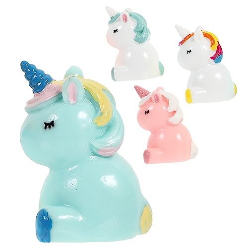 BESTonZON 4 Stück Mikrolandschaftsdekoration Miniatur-einhornfiguren Autozubehör Mini-Spielzeug Mini-Einhorn-Figur Einhorn-sammelfiguren Minifiguren Mikro-landschafts-Einhorn-Ornament Harz von BESTonZON