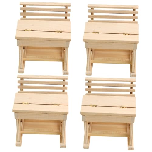 BESTonZON 4 Stück Mini-möbelmodell Kinder Spielset Kindermöbel Puppentisch Aus Holz Entzückende Mini-möbel Holzstuhlmodell Minipuppe Spielzeuge Produkte Für Kinder Hölzern Schreibtisch von BESTonZON